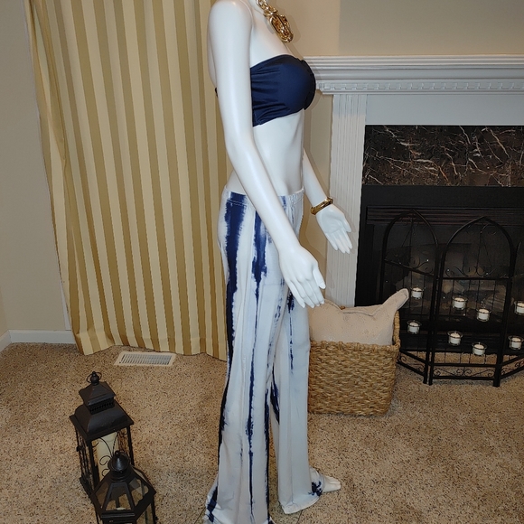 BLUE TIE DYE BANDEAU AND PANT SET L - Picture 6 of 8